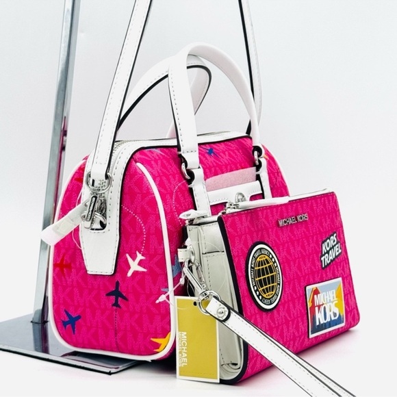 Michael Kors Small Travel Duffle Xbody Bag & Double Zip Wallet Matching Set - Picture 3 of 9